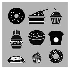 set of stylized vector drawings of fast food
