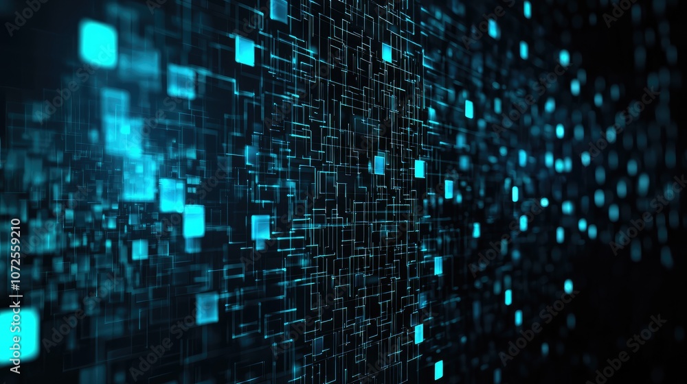 Poster futuristic digital background with glowing blue data connections and patterns.