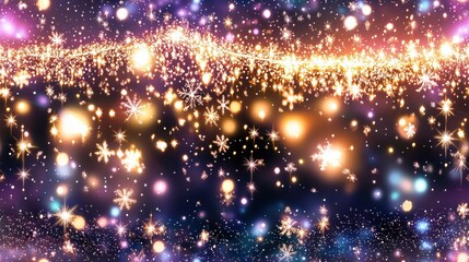 Obraz premium Sparkling lights and snowflakes against a dark, starry sky