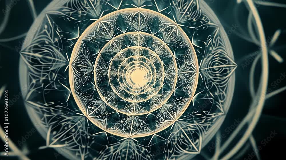 Aufkleber a symmetrical pattern of rings and circles surrounds a central point symbolizing the cyclical and in