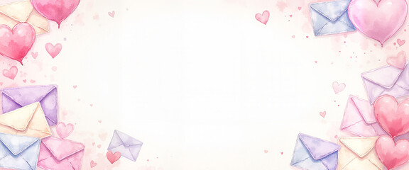 Colorful envelopes and hearts design on soft background copy space 