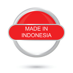 ٰMade in Indonesia round flag chromed frame glossy shiny badge official colors vector illustration isolated on white background. Indonesia Independence Day 17th August celebration, flag template