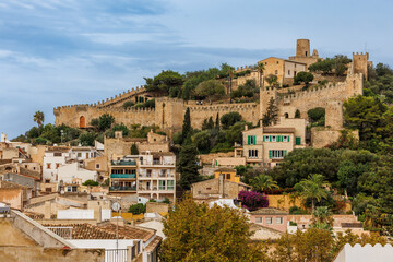 Naklejka premium The Castle of Capdepra on the hill above the small town of Capdepera, Mallorca, Majorca, Balearic Islands, Spain, Europe