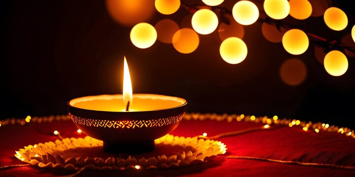 Diya lamp glowing warmly, festive colors around, copy space, Diwali celebration vibes. 