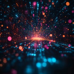 Obraz premium Abstract glowing dots and lines creating a digital data landscape