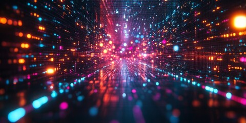 Fototapeta premium Abstract glowing dots and lines creating a digital data landscape