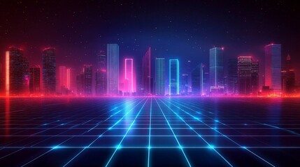 Fototapeta premium Abstract glowing dots and lines creating a digital data landscape