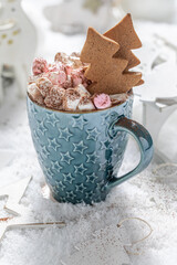 Chocolate for Christmas with marshmallows and gingerbread