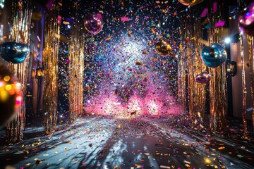 Obraz premium Confetti Explosion in Glamorous New Year’s Eve Setting