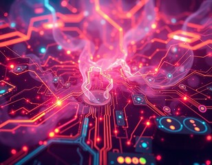 Magical technology background with vibrant futuristic graphics