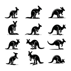 kangaroo vector icon set