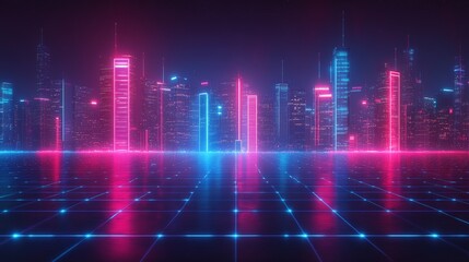 Fototapeta premium Abstract glowing dots and lines creating a digital data landscape