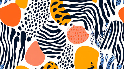A seamless pattern bold animal print pattern with zebra stripes and leopard spots, modern and stylish. Abstract. Illustration