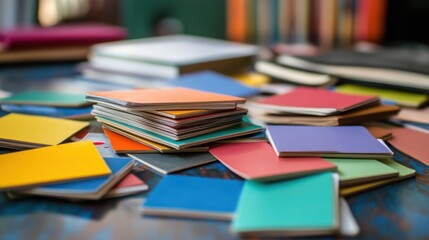 English vocabulary flashcards spread on a table