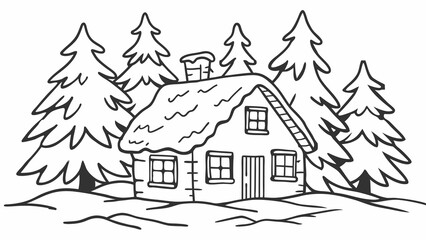 Naklejka premium A fairy-tale house, a landscape with a small house in the forest.