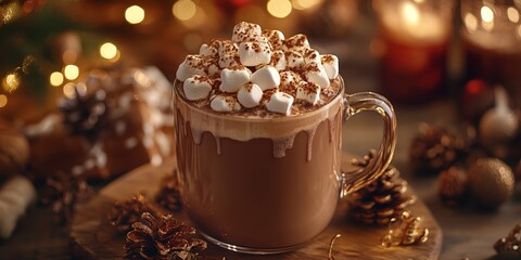 Gourmet hot chocolate with marshmallows and cinnamon sticks
