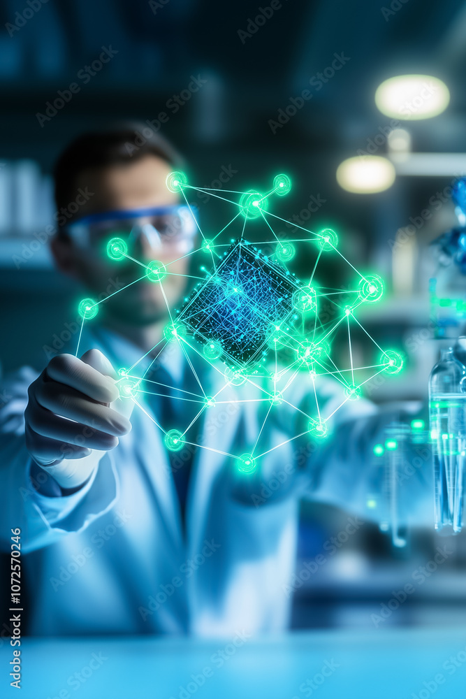 Poster a scientist conducts research on molecular interactions using advanced technology in a laboratory se