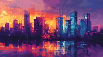 Fototapeta premium Abstract colorful city background, digital glitch art, generative ai. Abstract. Illustration