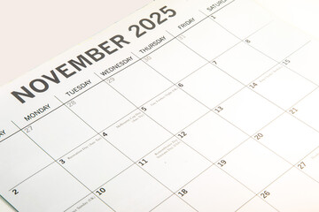 November 2025 calendar taken from a side angled view