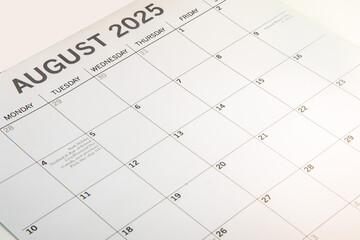 August 2025 calendar taken from a side angled view