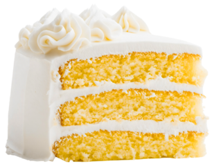 Delectable vanilla cake slice, tempting piece isolated sugar bakery, fluffy sponge confectionery yellow gourmet, homemade delicious fresh, tasty traditional frosted
