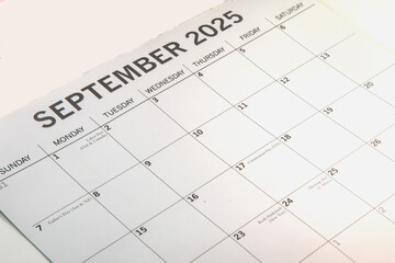 September 2025 calendar taken from a side angled view