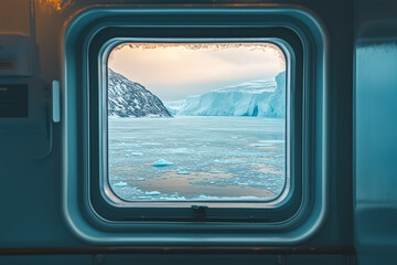 Naklejka premium Icy Glacier View from Arctic Cruise Ship for Scenic Polar Voyage Experience