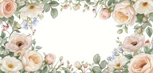  Floral Frame with Roses and Open Space for Text or Images
