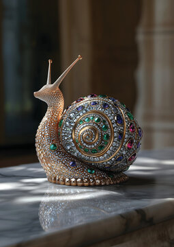 A snal made out of various gemstones