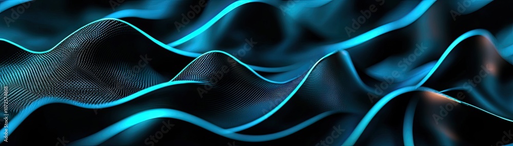 Poster abstract waves of blue light flowing elegantly, creating a mesmerizing visual effect.