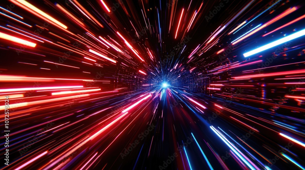 Poster dynamic light streaks create a sense of speed and motion in a vibrant, digital world.