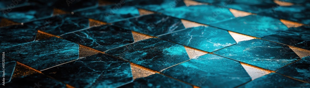 Poster elegant geometric patterns in teal and gold create a striking visual texture.