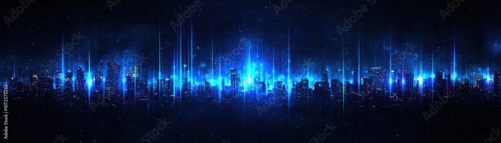 Poster vibrant abstract blue background with dynamic lines and glowing effects.