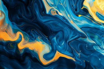 Obraz premium Image of Blue and yellow liquid fluid art pattern. Texture for background usage