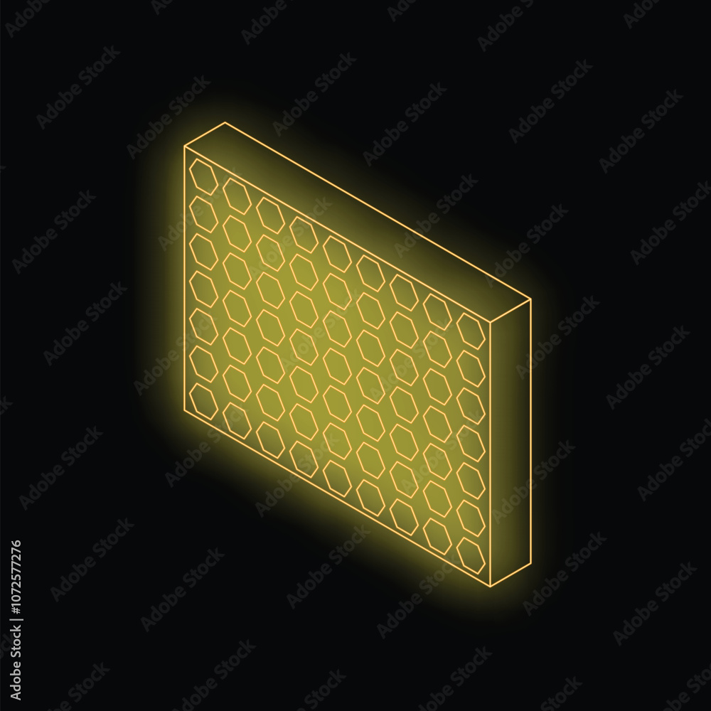 Aufkleber rectangular shape with neon yellow honeycomb pattern glowing on black background