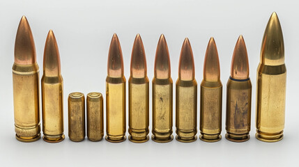 Fototapeta premium Różnorodność łusek pocisków, wykorzystywanych do produkcji amunicji wojskowej. 