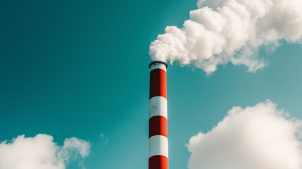 Komin fabryczny, z którego wydobywa się gęsty dym, co ilustruje wpływ przemysłowego zanieczyszczenia na atmosferę. 