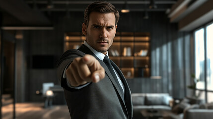 Dynamic Businessman Gesturing Forward