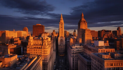 Fototapeta premium Golden Light on the City Skyline