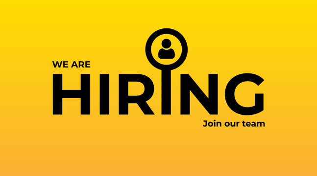 we are hiring modern, creative banner, design concept, social media template, marketing, advertising, and communication concept with black text on a yellow background