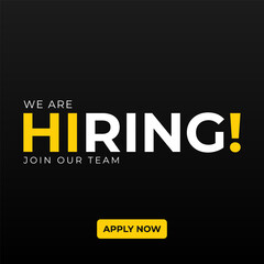 we are hiring modern, creative banner, design concept, social media template, marketing, advertising, and communication concept with white text on a black background