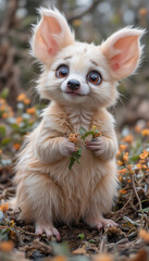 Obraz premium Fennec Fox Pup with Big Ears Sitting in a Desert-Inspired Forest