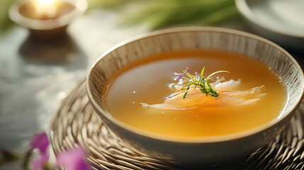 Exquisite presentation of shark fin soup