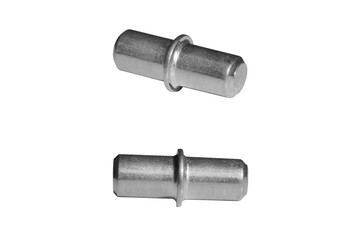 Heavy duty 5 mm diameter divided shelf pins with stop for sturdy shelf support and organization in home or office furniture. Isolated