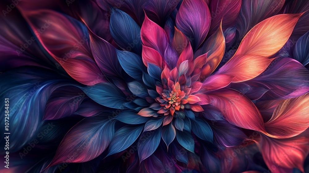 Poster dynamic floral pattern with abstract shapes and bold colors image