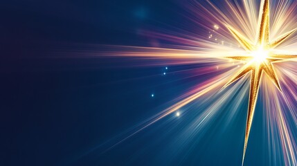 Obraz premium Golden star with sparkling lights on a glowing blue background.