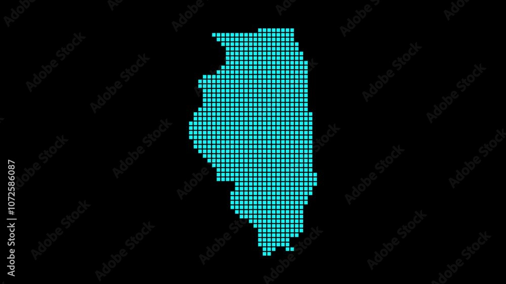 Poster illinois digital map. map of illinois in dotted style. shape of the us state filled with rectangles.