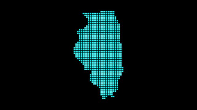 Illinois digital map. Map of Illinois in dotted style. Shape of the US state filled with rectangles. Modern video.
