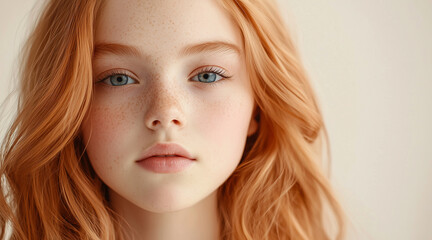 Naklejka premium Premium hair dye packaging image showing an older girl with straight, well-groomed rose gold hair. The girl looks forward