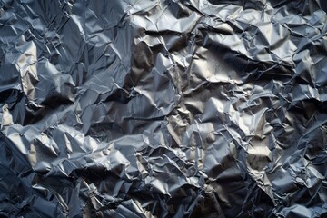 Photo of Silver chrome color crumpled aluminum foil. Background texture for backdrops or mapping